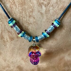 Men Woman Lamp work Glass Skull Necklace